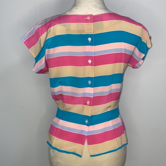 Avon Fashion Vintage stripe 100% silk pleated back button blouse size 3/4 (S/M) - Picture 8 of 11